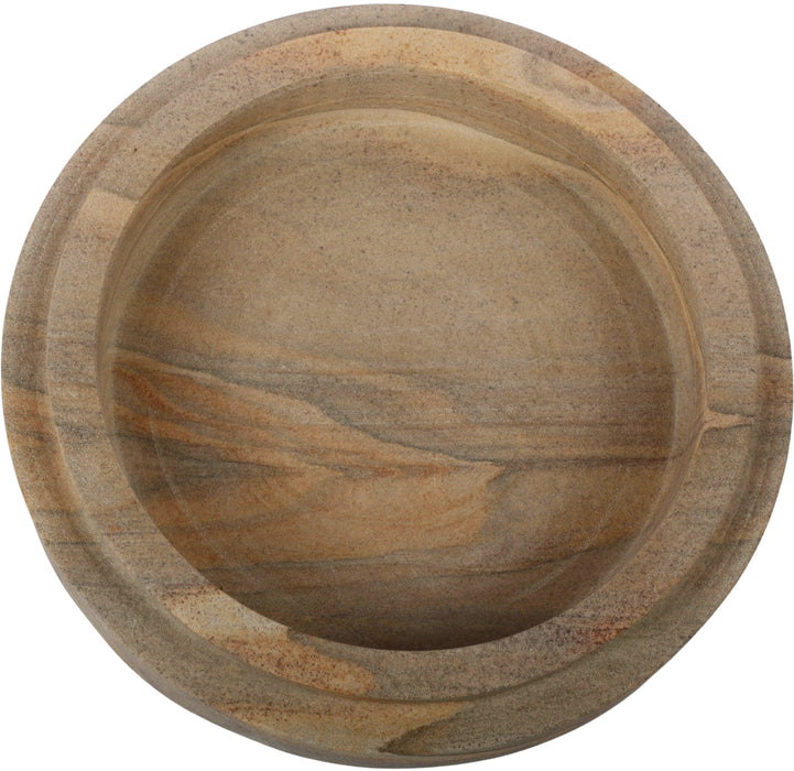Meridian Furniture Parsons Sandstone Bowl, a stylish round ceramic plate with a smooth sandstone finish, ideal for serving food.