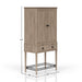 Bernards Furniture sand-colored wine cabinet with storage shelves and a sleek modern design for stylish home bar organization.