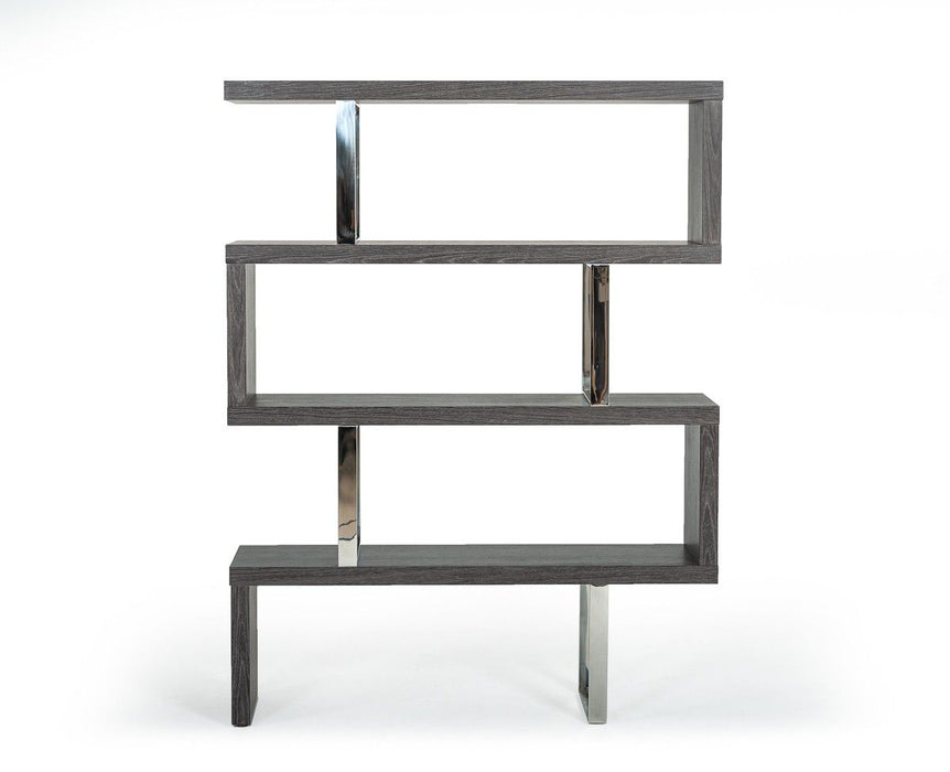 Elm Chrome Four Tier Zig Zag Bookcase - Gray