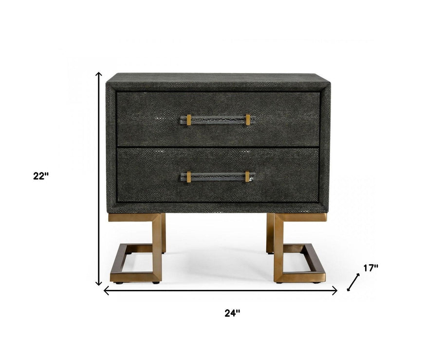 22" Shagreen Two Drawer Nightstand - Gray