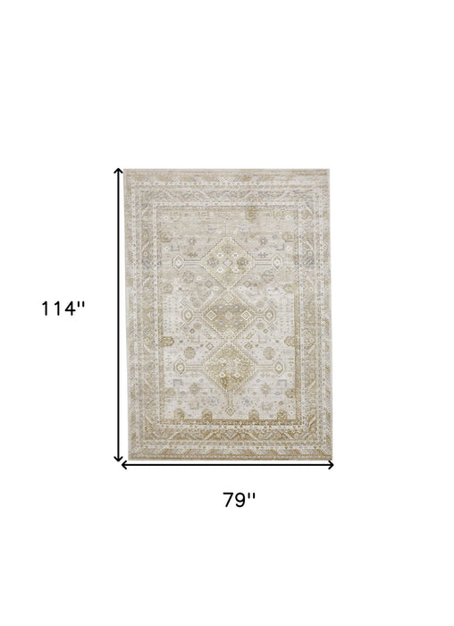 7' x 10' Floral Stain Resistant Area Rug - Gold And Ivory