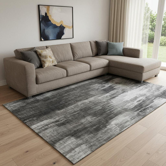 9' X 12' Abstract Washable Area Rug With UV Protection (649605) - Gray / Ivory