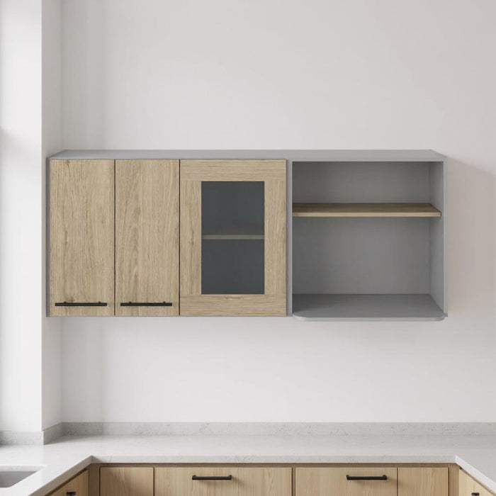 24" Wood Wall Mounted Kitchen Cabinet With Three Doors - Gray And Natural