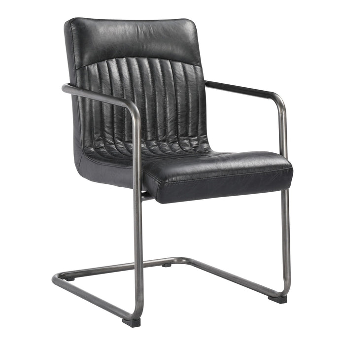 Leather And Iron Dining Arm Chairs (Set of 2) - Black / Silver