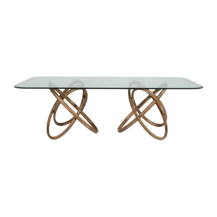 94" Glass And Solid Wood Pedestal Base Dining Table - Natural