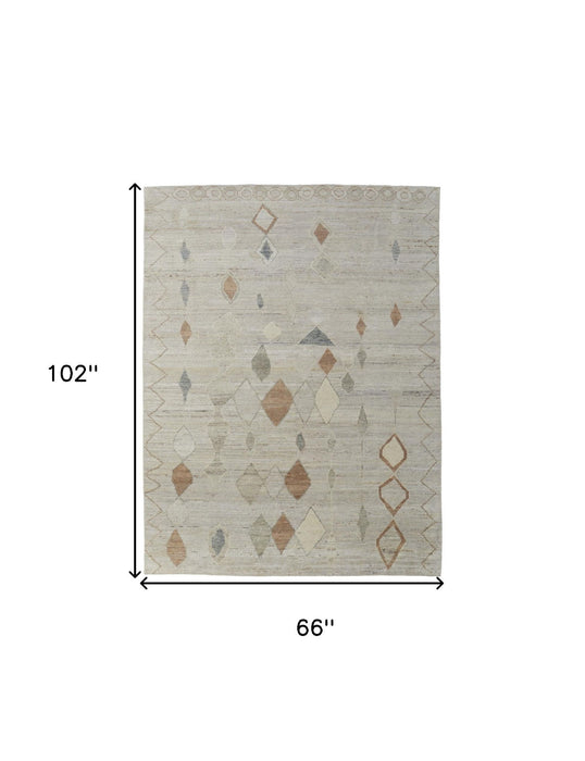 6' x 9' Wool Moroccan Hand Knotted Area Rug - Tan Brown And Gray