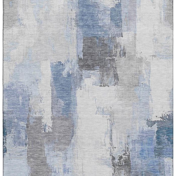 10' X 14' Abstract Washable Area Rug With UV Protection (709648) - Denim Blue / Gray / Ivory