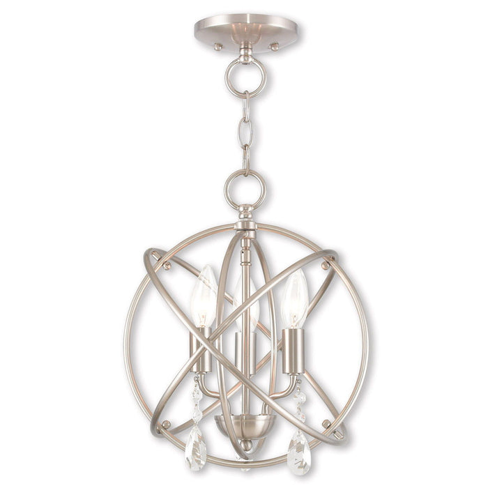 14" Three-Light Dimmable Chandelier With Shades - Nickel