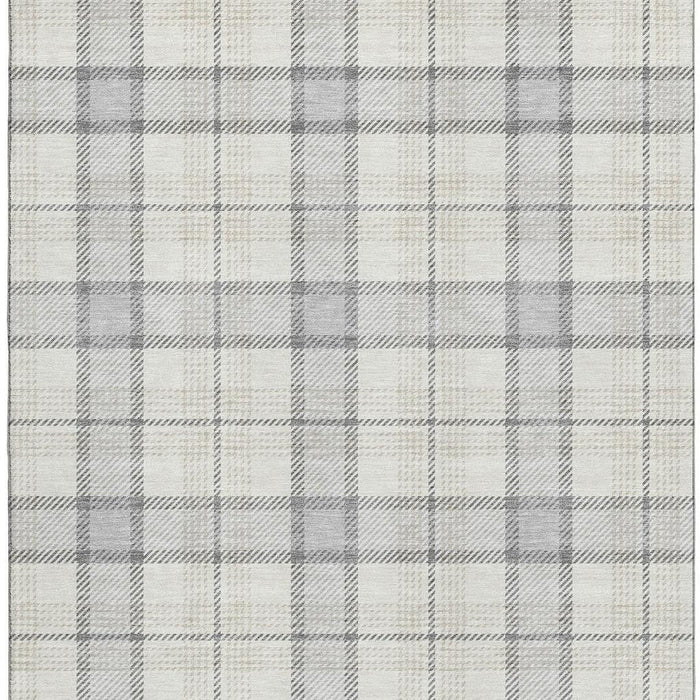 10' X 14' Plaid Washable Area Rug With UV Protection (682523) - Silver / Ivory / Gray