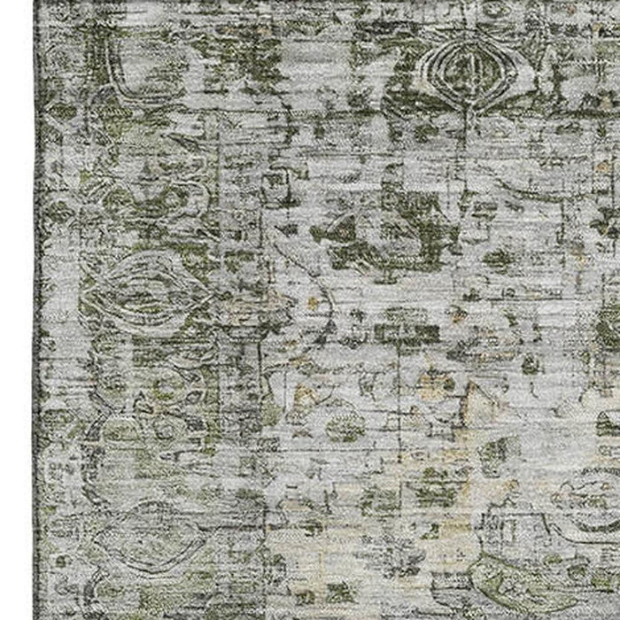10' X 14' Oriental Washable Area Rug With UV Protection (700265) - Artichoke Green / Gray / Charcoal