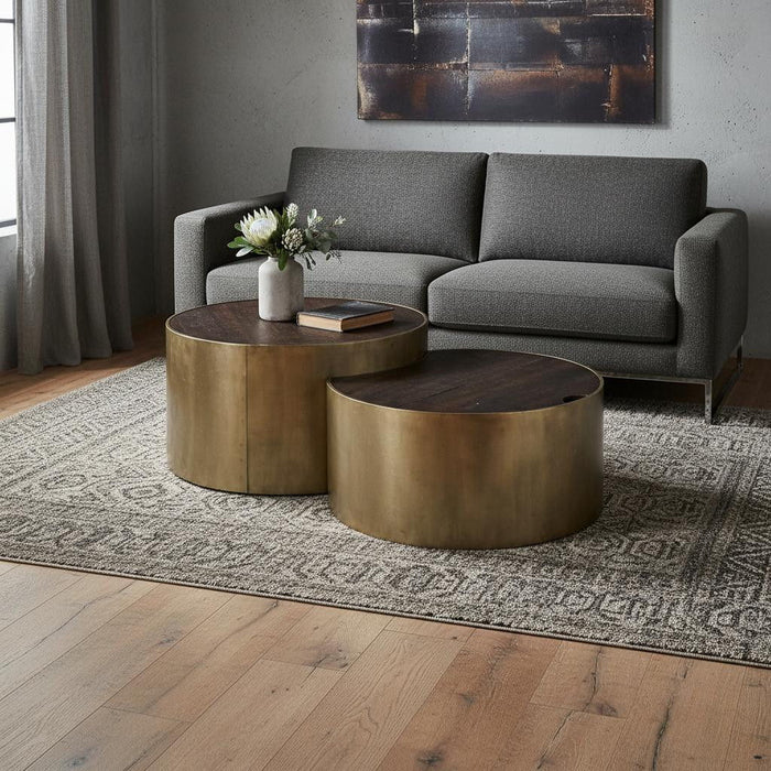 Round Wood Nesting Coffee Tables (Set of 2) - Gold
