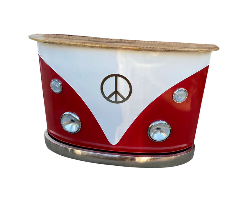 Metal And Wood Peace Van Bar Server - Red And White