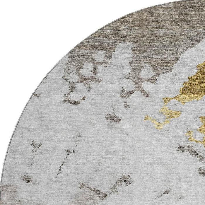 8' Abstract Washable Round Rug With UV Protection (651313) - Taupe / Gold / Ivory