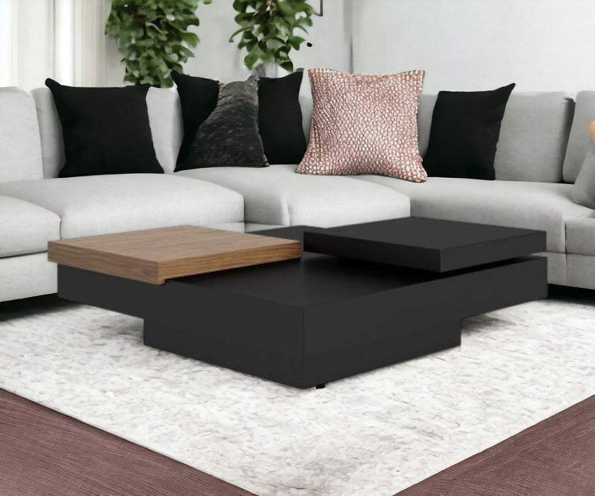 Square Coffee Table With Drawer - Black And Walnut