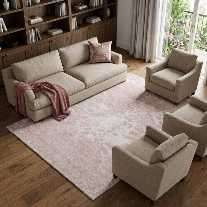 10' X 14' Abstract Washable Area Rug With UV Protection (654608) - Pink / Ivory
