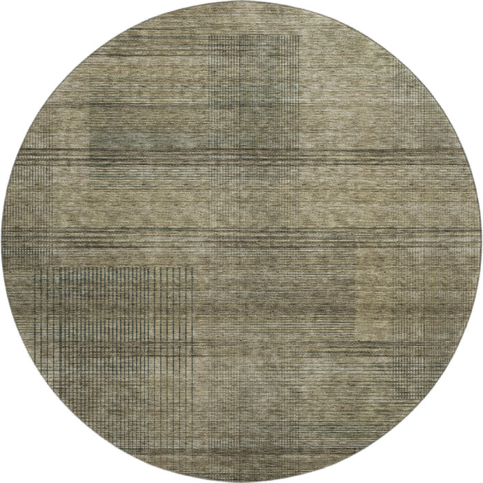 8' Striped Washable Round Rug With UV Protection - Brown