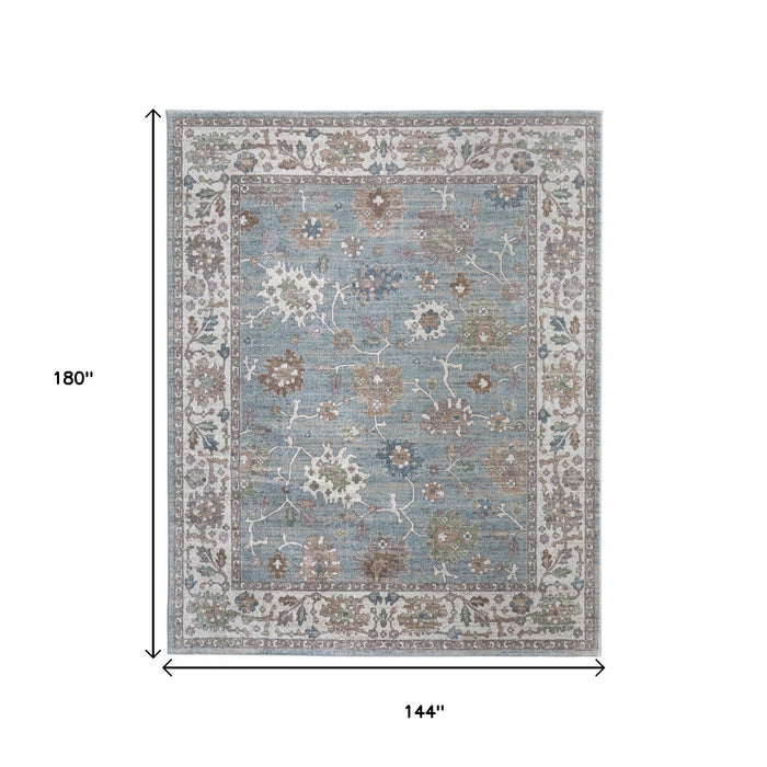 12' X 15' Floral Distressed Area Rug - Blue