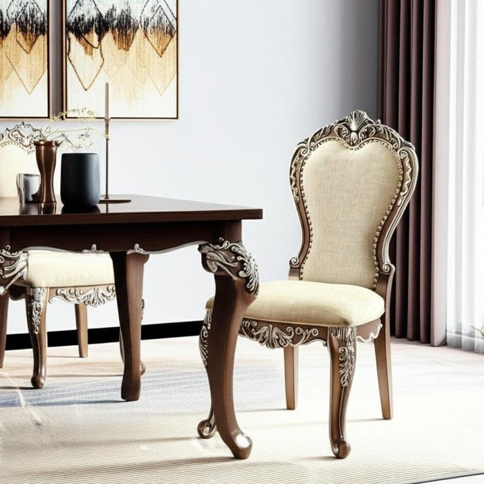 Upholstered Chenille Solid Wood Dining Side Chairs (Set of 2) - Gray / Oak