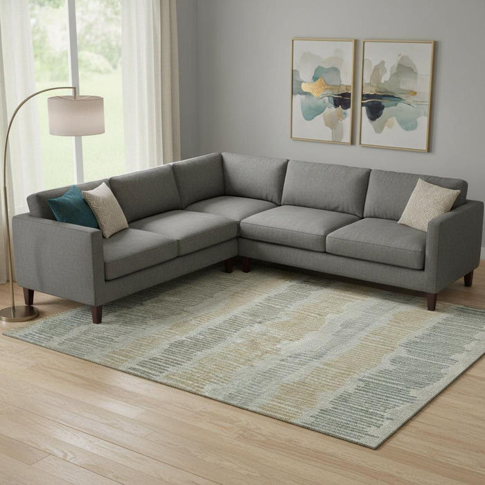 10' X 14' Striped Washable Area Rug With UV Protection (670610) - Beige / Gold / Gray