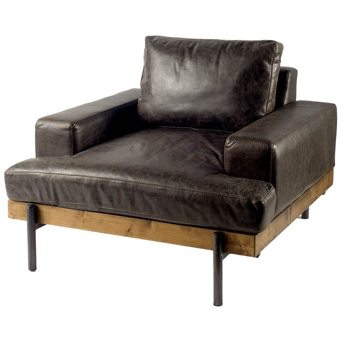 Faux Leather Distressed Club Chair - Black