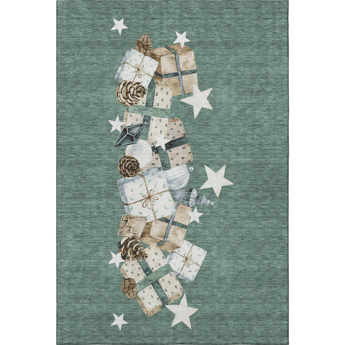 10' X 14' Geometric Washable Area Rug With UV Protection (702383) - Pale Aqua / Beige / Gray