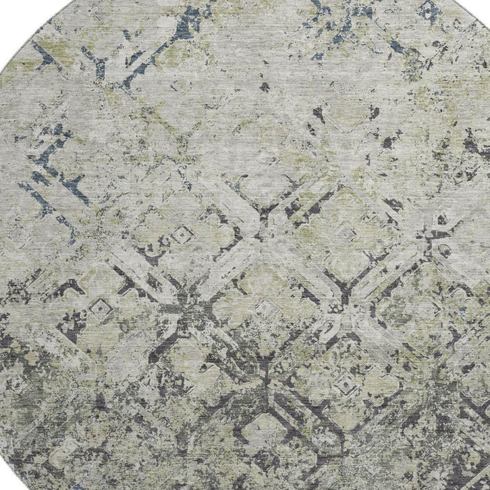 8' Diamond Washable Round Rug With UV Protection - Silver