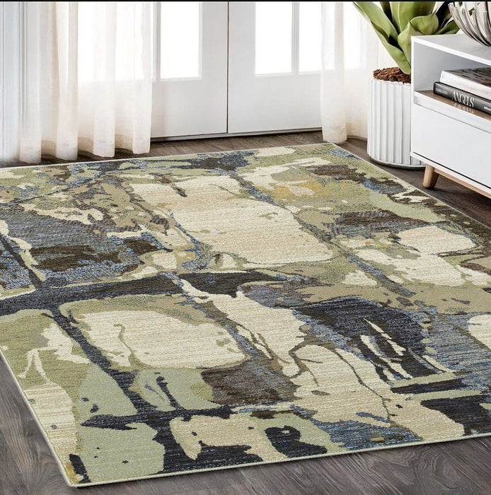 5' x 7' Abstract Power Loom Area Rug - Blue And Gray