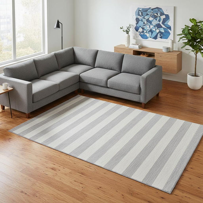 8' X 10' Striped Washable Area Rug With UV Protection (647762) - Pewter / Gray