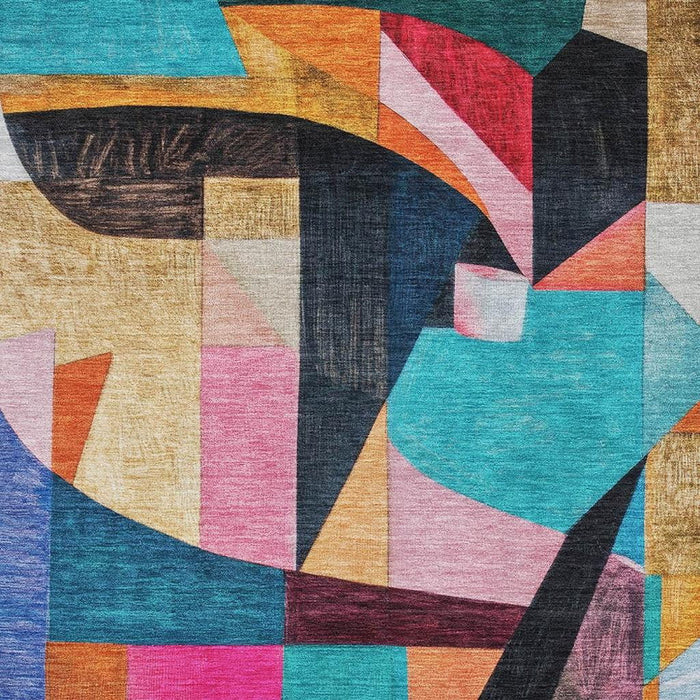 10' X 14' Abstract Washable Area Rug With UV Protection (700355) - Blue / Orange / Pink
