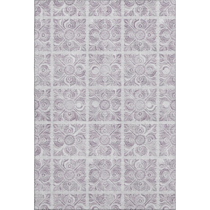 9' X 12' Medallion Washable Area Rug With UV Protection (667782) - Lavender / Ivory