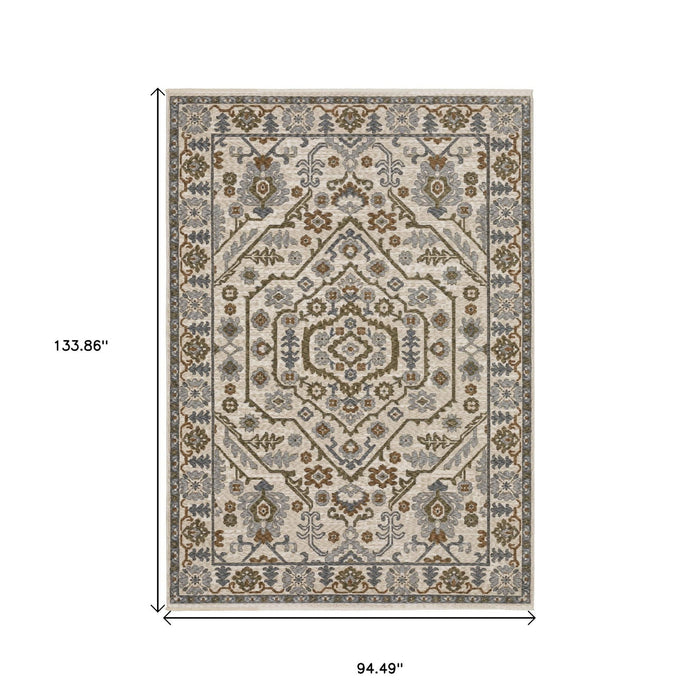 8' X 11' Floral Area Rug With Fringe - Ivory And Rust