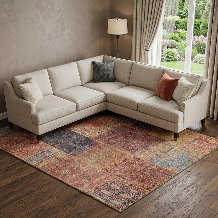 10' X 14' Patchwork Washable Area Rug With UV Protection (655463) - Red / Blue / Gold