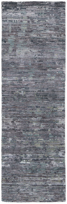 8' Wool Abstract Hand Knotted Runner Rug - Blue And Gray