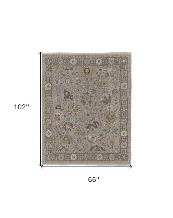 6' x 9' Wool Oriental Hand Knotted Area Rug With Fringe - Gray And Brown