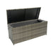 Giga outdoor wicker storage box with lid, ideal for patio cushions, kids toys, towels, and outdoor pillows.