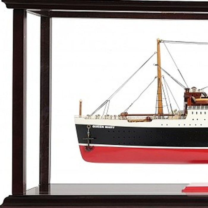 Hand Painted RMS Queen Mary Large Display Case Model Boat - Black / Red