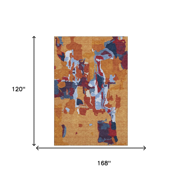 10' X 14' Abstract Washable Area Rug With UV Protection (680705) - Copper / Blue / Orange