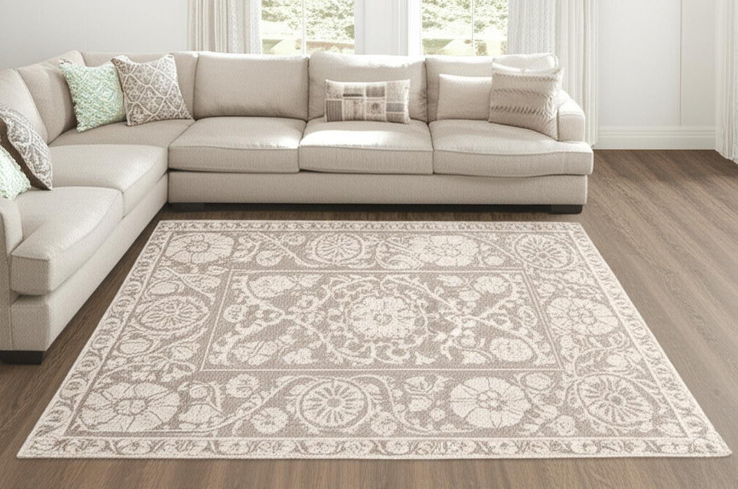 9' X 13' Tribal Washable Area Rug With UV Protection (610079) - Beige / Gray