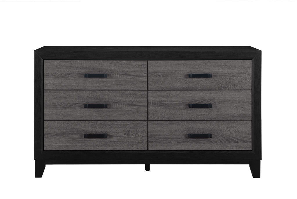 58" Wood Six Drawer Double Dresser - Black And Gray