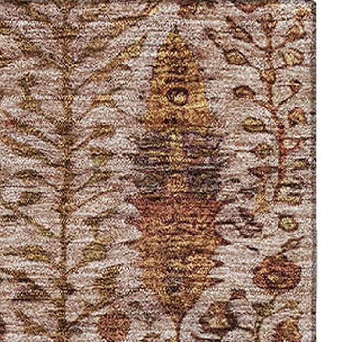 10' X 14' Floral Vines Washable Area Rug With UV Protection (716629) - Terra Cotta / Beige