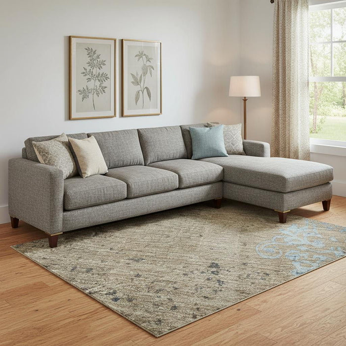 10' X 14' Floral Washable Area Rug With UV Protection (701437) - Taupe / Blue