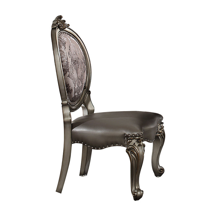 Upholstered Faux Leather Solid Wood King Louis Back Dining Side Chairs (Set of 2) - Silver