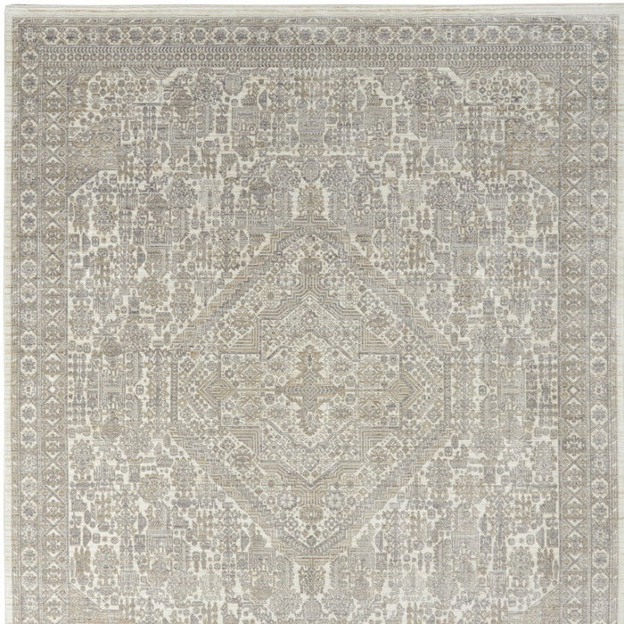 8' X 10' Floral Non Skid Area Rug With Fringe (550724) - Ivory / Beige / Cream