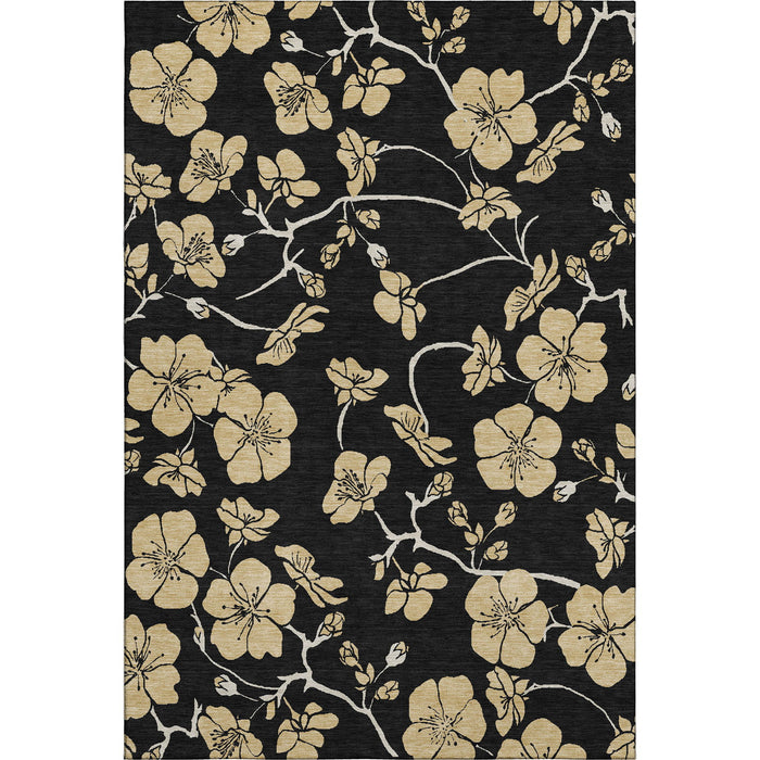 10' X 14' Floral Washable Area Rug With UV Protection (681149) - Black / Wheat