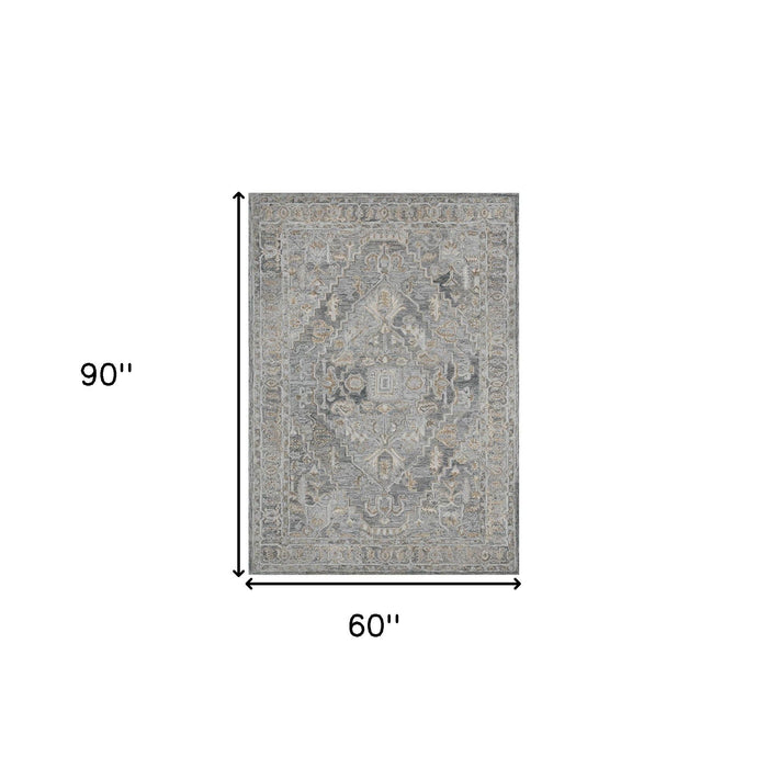 5' X 7' Wool Oriental Hand Tufted Area Rug - Gray And Brown