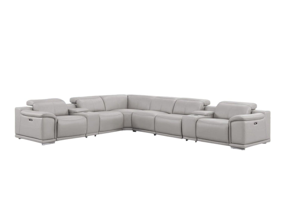 Leather Modular L Shaped Eight Piece Corner Sectional With Console - Ash / Gray
