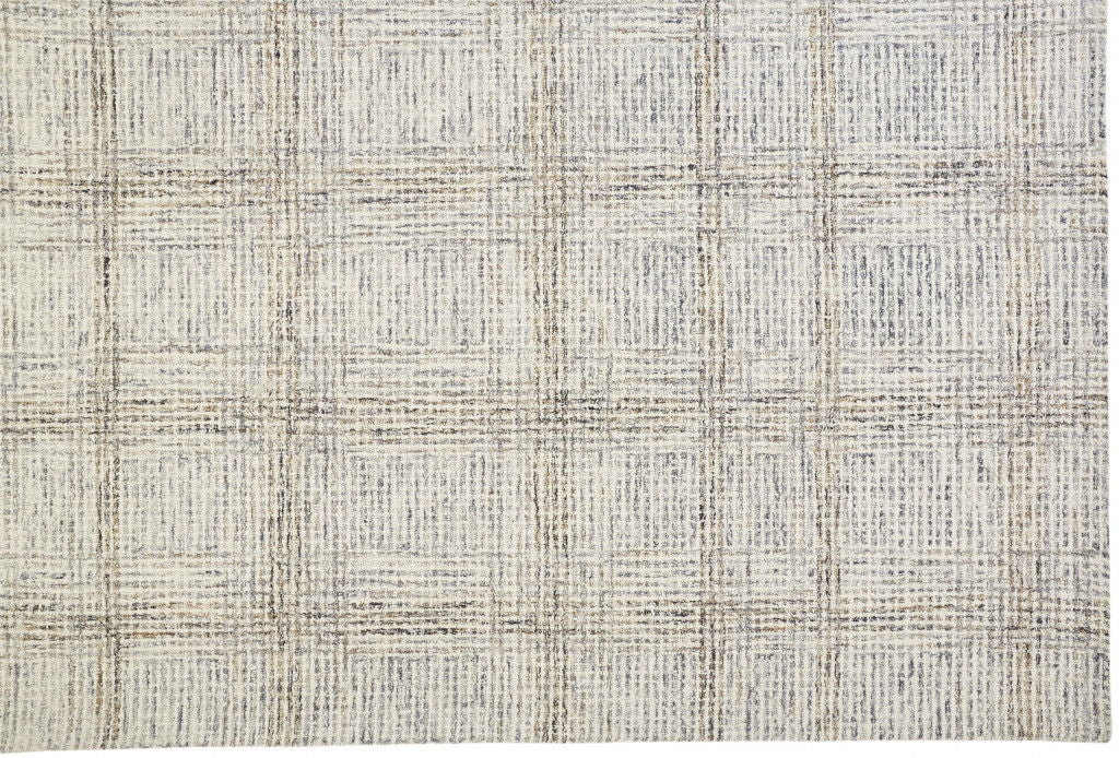 9' x 12' Wool Plaid Tufted Handmade Stain Resistant Area Rug - Ivory And Gray