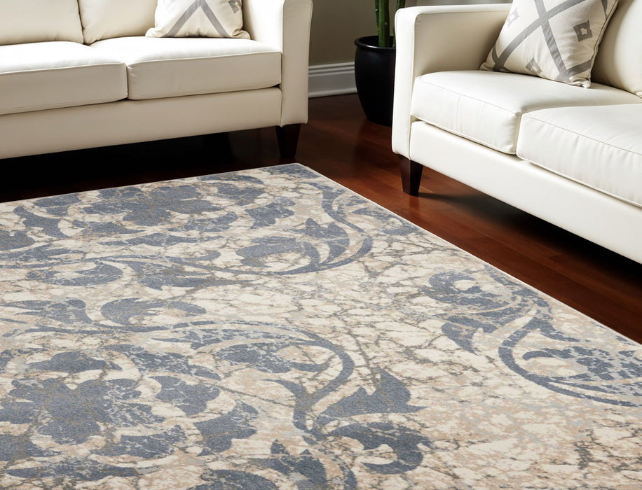 8' X 11' Slate Floral Distressed Non Skid Area Rug - Ivory