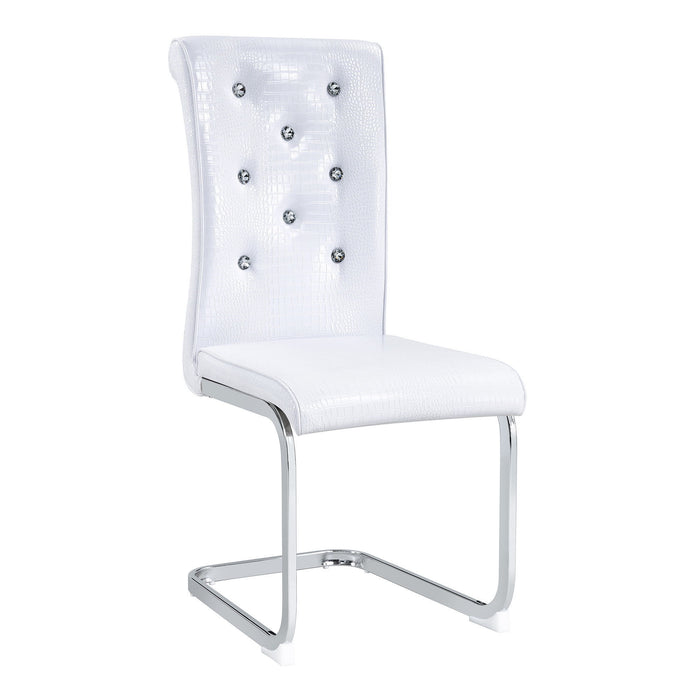 Faux Leather Metal Dining Side Chairs (Set of 4) - White / Silver