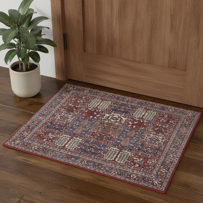 2' X 3' Oriental Distressed Non Skid Area Rug (573900) - Ivory / Red / Blue
